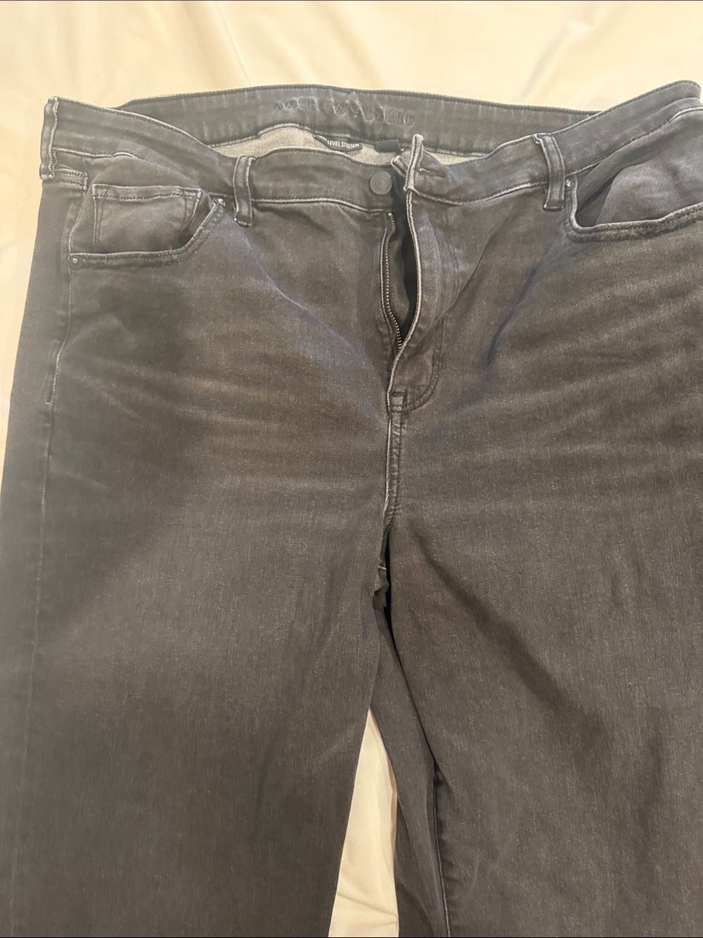 Womens Black Washed Jeans - Classic Straight Fit and frayed bottom